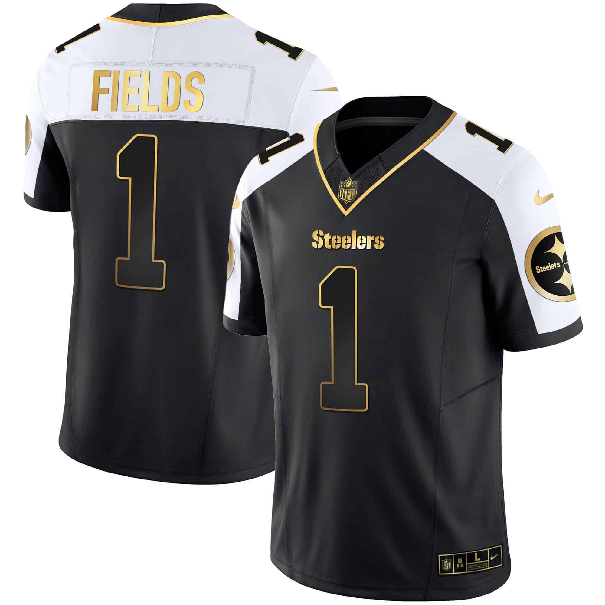 Men Pittsburgh Steelers #1 Fields Black Gold 2024 Nike Vapor Limited NFL Jersey